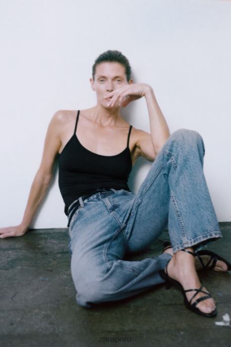 Zara mujer top elástico con tirantes finos BDP8J876 ropa negro