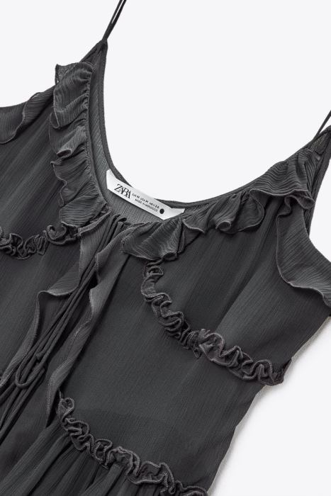 Zara mujer top semitransparente con volantes BDP8J271 ropa gris antracita