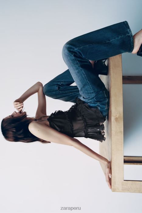 Zara mujer top semitransparente con volantes BDP8J271 ropa gris antracita