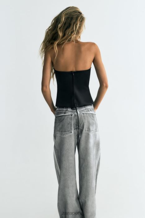 Zara mujer top sin tirantes con efecto satinado BDP8J277 ropa negro