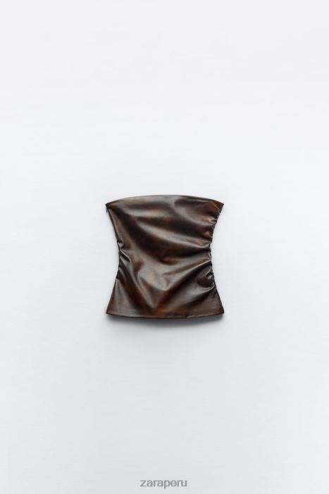 Zara mujer top sin tirantes de piel sintética BDP8J265 ropa marron oscuro