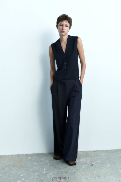 Zara mujer top tejido con cuello en V BDP8J278 ropa Azul marino