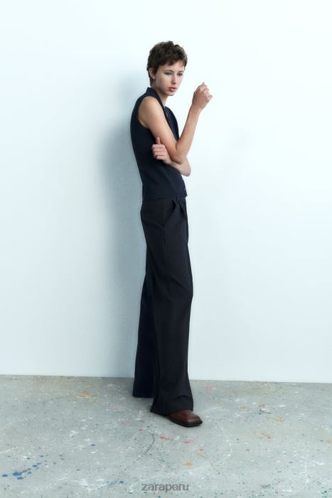 Zara mujer top tejido con cuello en V BDP8J278 ropa Azul marino