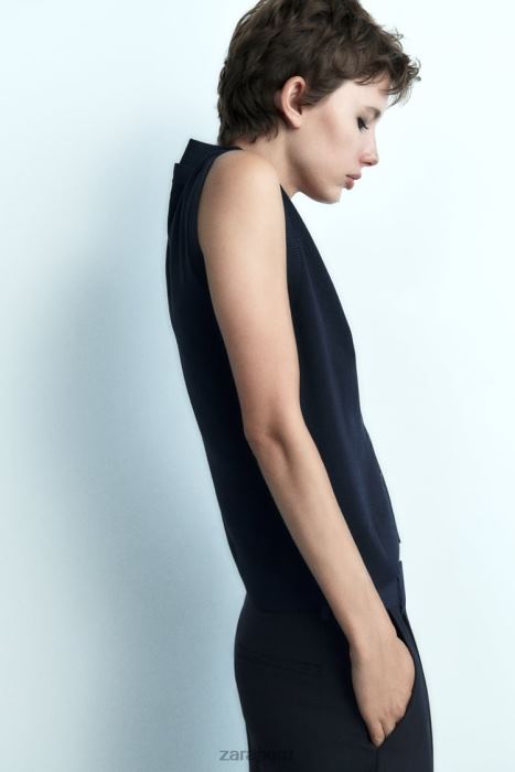 Zara mujer top tejido con cuello en V BDP8J278 ropa Azul marino