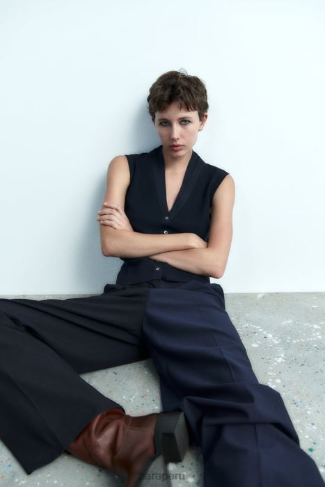 Zara mujer top tejido con cuello en V BDP8J278 ropa Azul marino