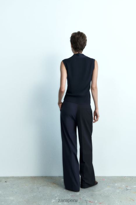 Zara mujer top tejido con cuello en V BDP8J278 ropa Azul marino