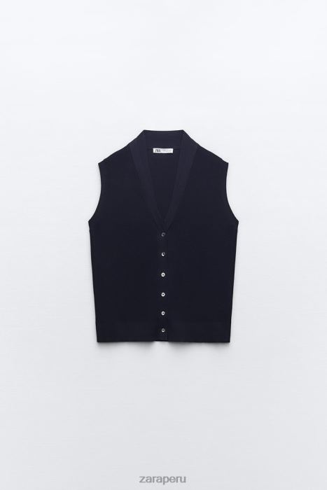 Zara mujer top tejido con cuello en V BDP8J278 ropa Azul marino