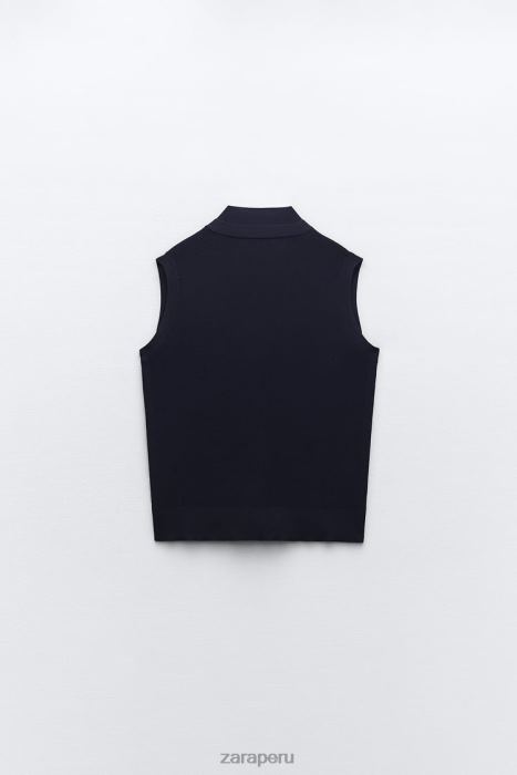 Zara mujer top tejido con cuello en V BDP8J278 ropa Azul marino