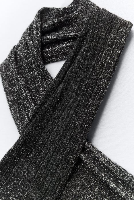 Zara mujer top tejido cruzado con hilo metalizado BDP8J262 ropa negro