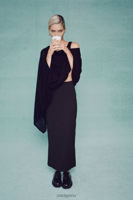 Zara mujer top tipo capa de punto en mezcla de lana BDP8J256 ropa negro