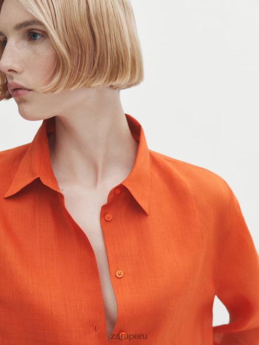 Zara mujer Camisa 100% ramio con detalle en el pecho BDP8J862 ropa naranja