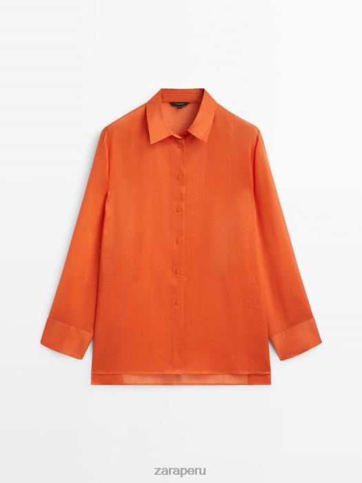 Zara mujer Camisa 100% ramio con detalle en el pecho BDP8J862 ropa naranja