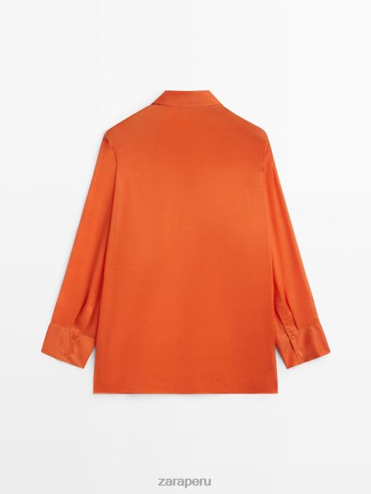 Zara mujer Camisa 100% ramio con detalle en el pecho BDP8J862 ropa naranja