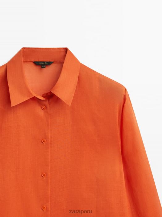 Zara mujer Camisa 100% ramio con detalle en el pecho BDP8J862 ropa naranja