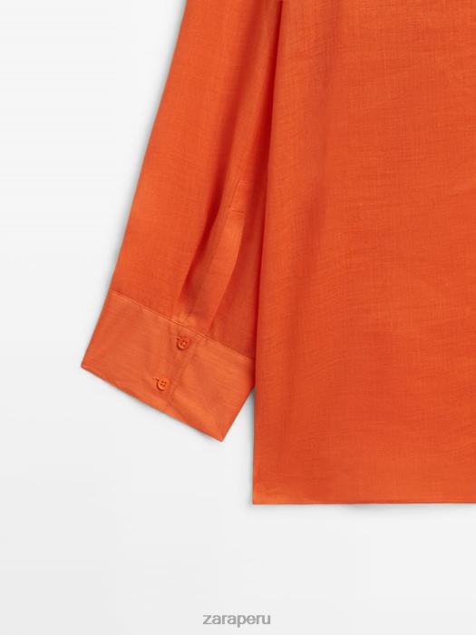 Zara mujer Camisa 100% ramio con detalle en el pecho BDP8J862 ropa naranja