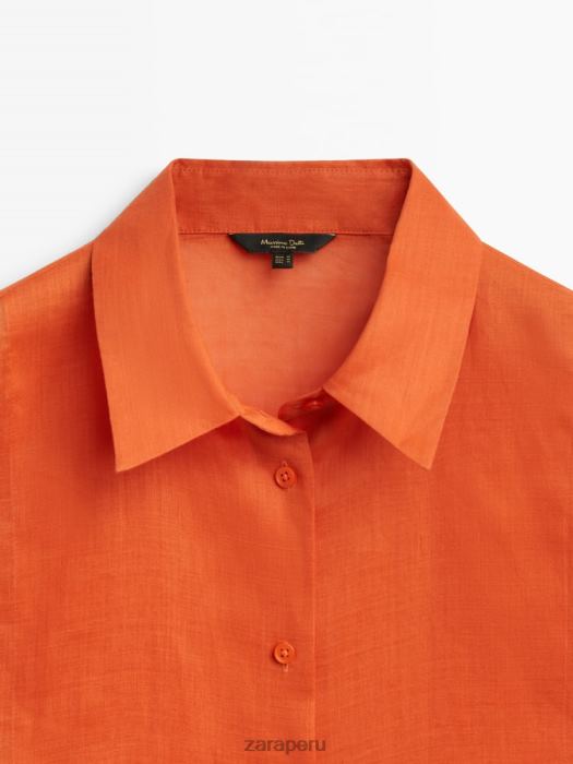 Zara mujer Camisa 100% ramio con detalle en el pecho BDP8J862 ropa naranja