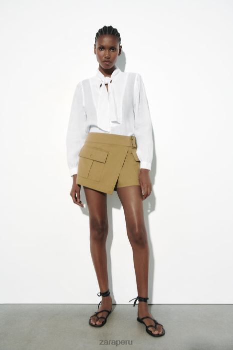 Zara mujer Camisa lazo 100% lino BDP8J457 ropa blanco