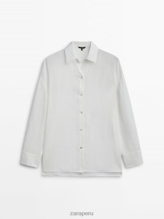 Zara mujer Camisa oversize 100% ramio BDP8J853 ropa blanco