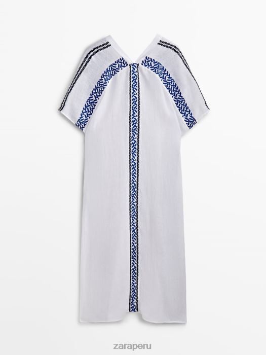 Zara mujer blusa camisera de lino con maxi bordado BDP8J842 ropa blanco