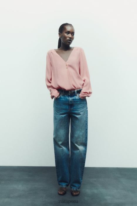 Zara mujer blusa con botones dorados BDP8J441 ropa rosa