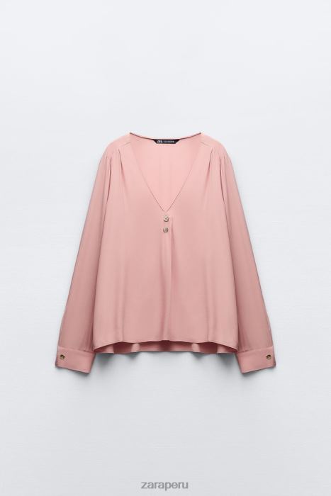 Zara mujer blusa con botones dorados BDP8J441 ropa rosa