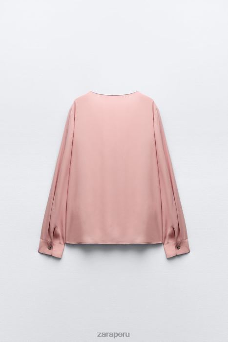 Zara mujer blusa con botones dorados BDP8J441 ropa rosa