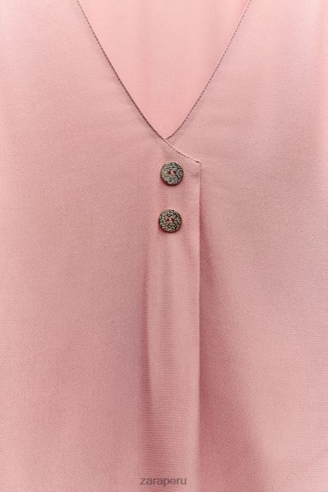 Zara mujer blusa con botones dorados BDP8J441 ropa rosa