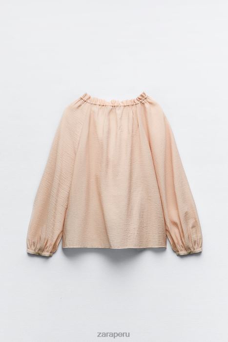 Zara mujer blusa con cuello con volantes BDP8J373 ropa beige/rosa