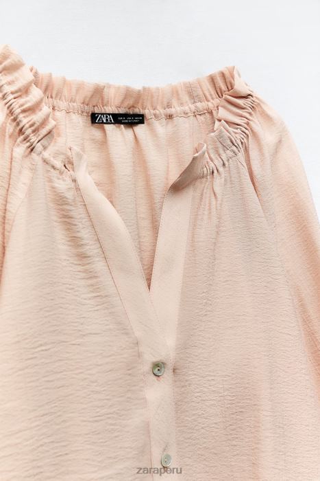 Zara mujer blusa con cuello con volantes BDP8J373 ropa beige/rosa