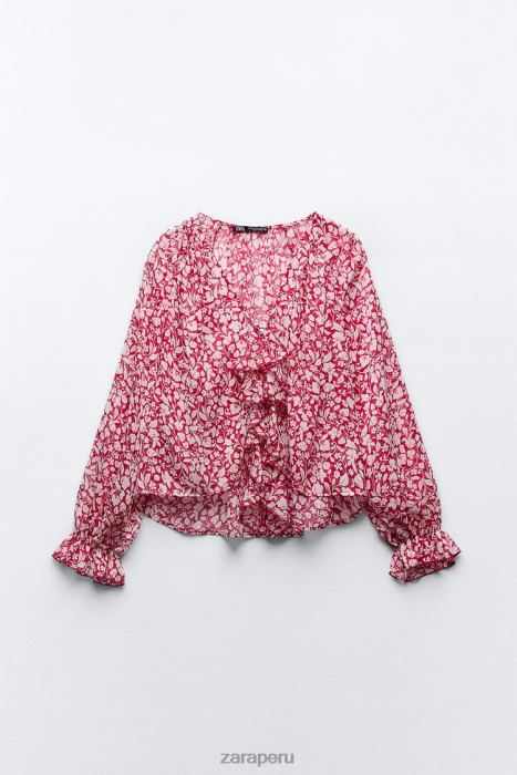 Zara mujer blusa con estampado de volantes BDP8J399 ropa blanco rojo