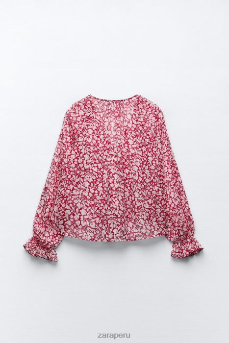 Zara mujer blusa con estampado de volantes BDP8J399 ropa blanco rojo