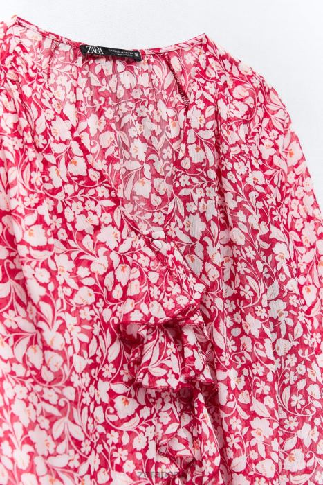 Zara mujer blusa con estampado de volantes BDP8J399 ropa blanco rojo
