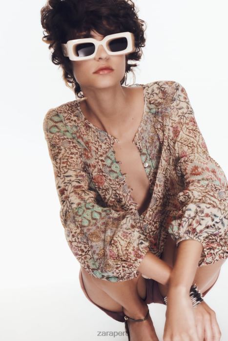 Zara mujer blusa con estampado fruncido BDP8J342 ropa multicolor