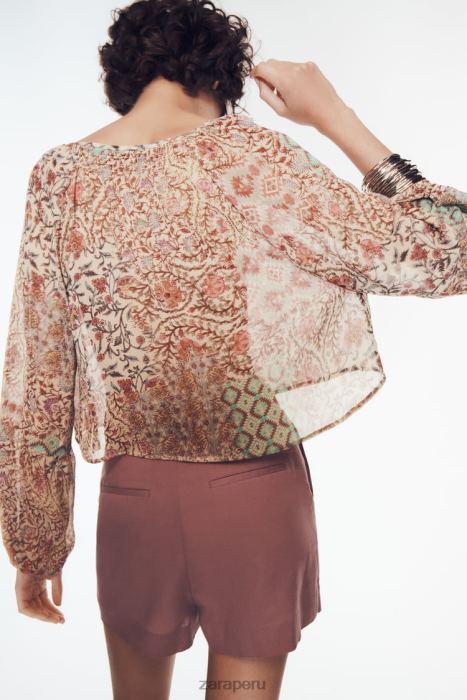 Zara mujer blusa con estampado fruncido BDP8J342 ropa multicolor