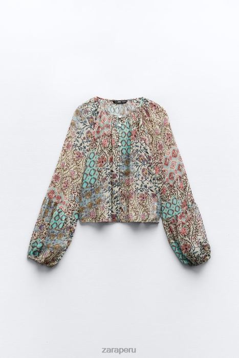 Zara mujer blusa con estampado fruncido BDP8J342 ropa multicolor