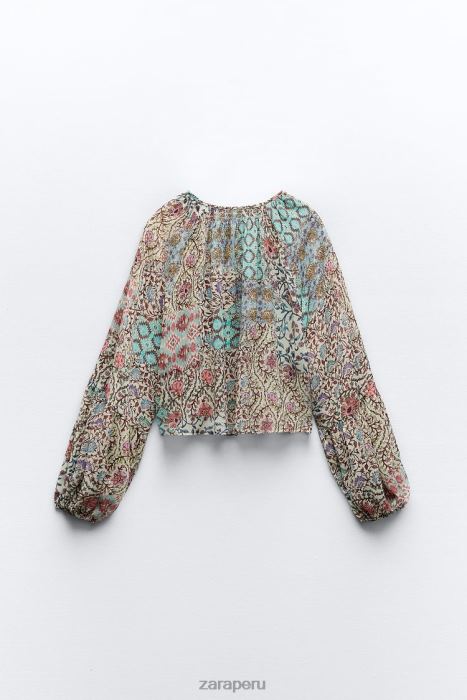 Zara mujer blusa con estampado fruncido BDP8J342 ropa multicolor