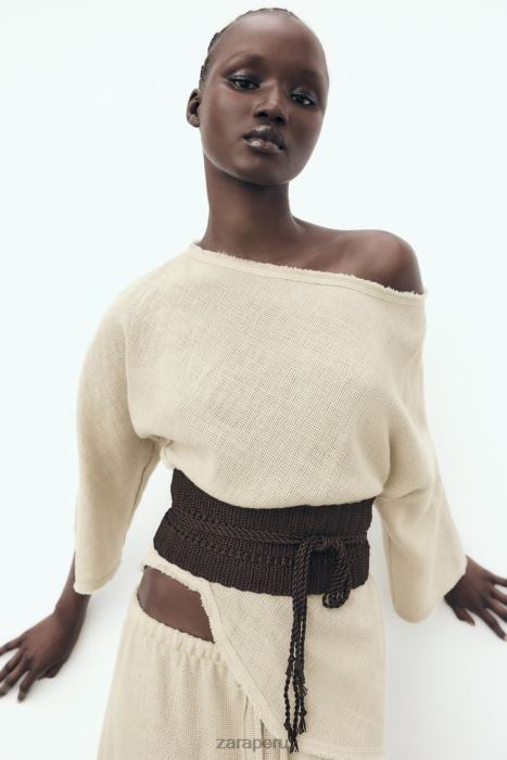 Zara mujer blusa con textura rústica BDP8J382 ropa arena