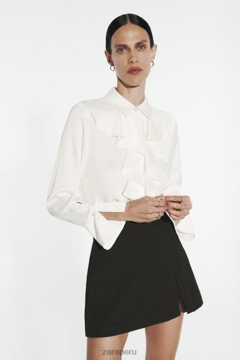 Zara mujer blusa con volantes y botones joya BDP8J311 ropa blanco