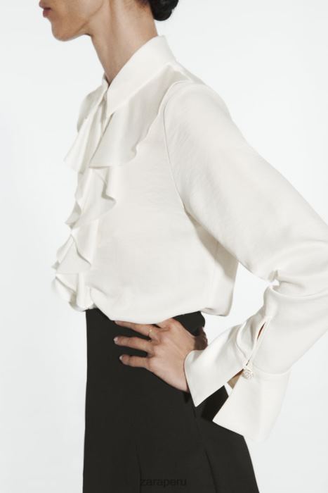 Zara mujer blusa con volantes y botones joya BDP8J311 ropa blanco