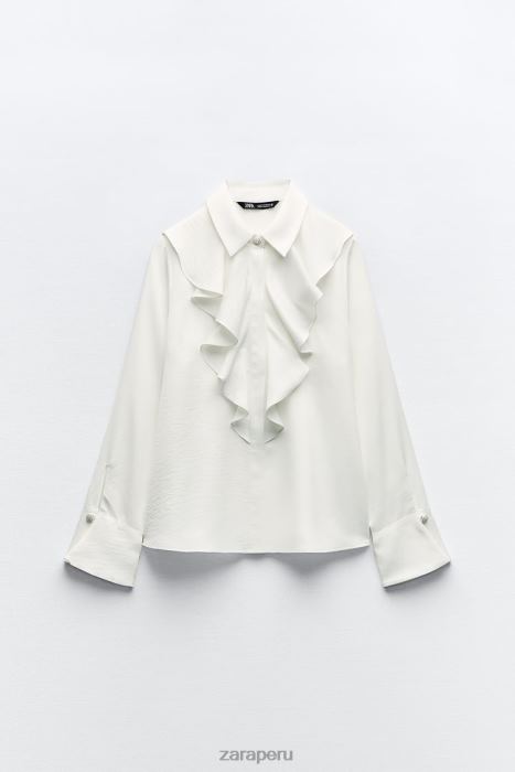Zara mujer blusa con volantes y botones joya BDP8J311 ropa blanco