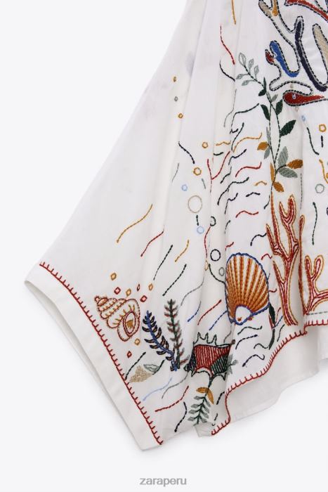 Zara mujer blusa de algodón bordada BDP8J400 ropa ostra blanca