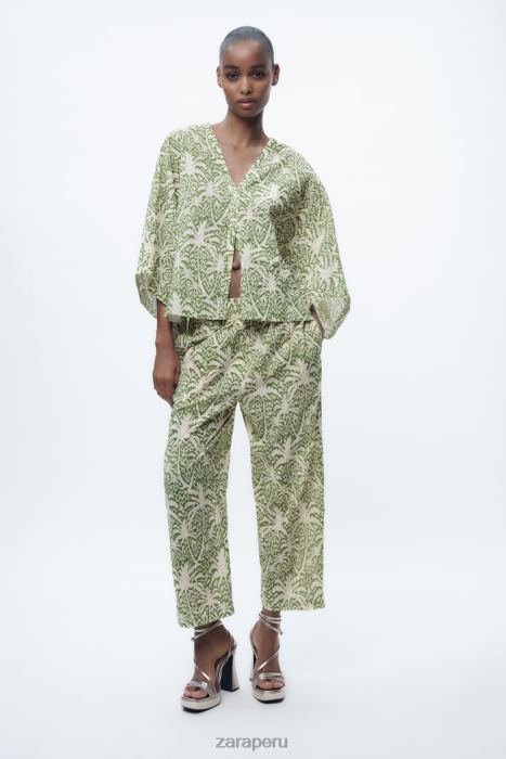 Zara mujer blusa de algodón estampada BDP8J447 ropa verde
