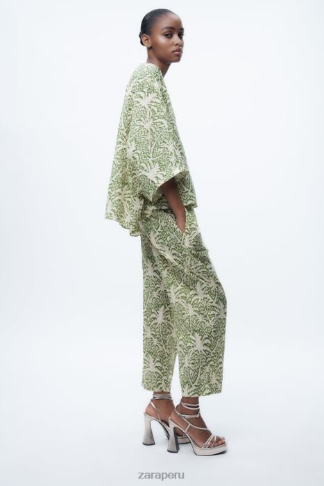 Zara mujer blusa de algodón estampada BDP8J447 ropa verde