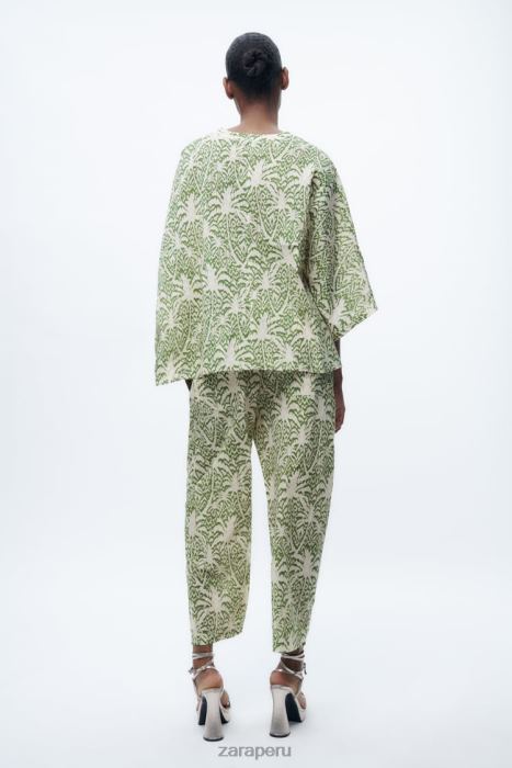 Zara mujer blusa de algodón estampada BDP8J447 ropa verde