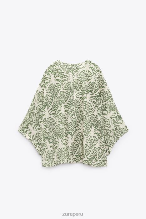 Zara mujer blusa de algodón estampada BDP8J447 ropa verde