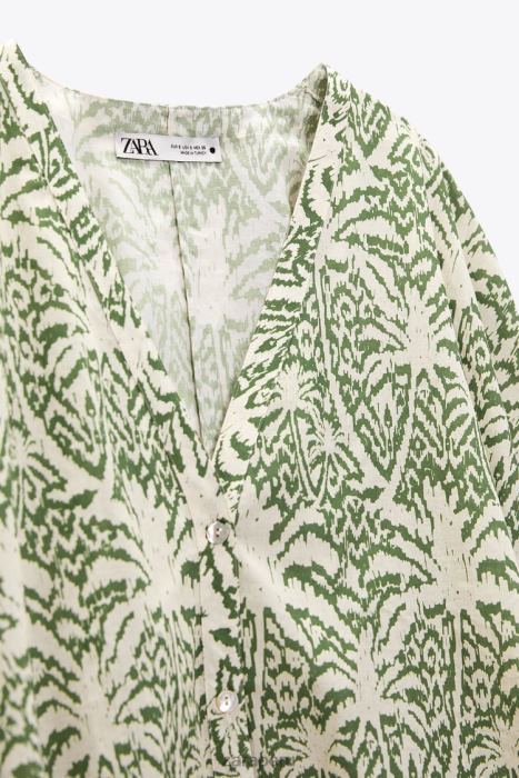 Zara mujer blusa de algodón estampada BDP8J447 ropa verde