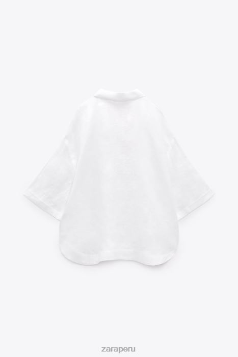 Zara mujer blusa de lino con cuello tipo polo BDP8J346 ropa ostra blanca