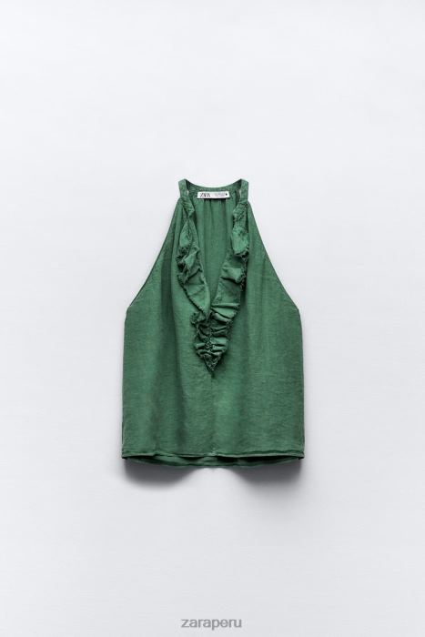 Zara mujer blusa de lino con volantes BDP8J344 ropa verde
