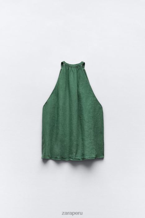 Zara mujer blusa de lino con volantes BDP8J344 ropa verde