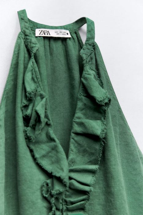 Zara mujer blusa de lino con volantes BDP8J344 ropa verde